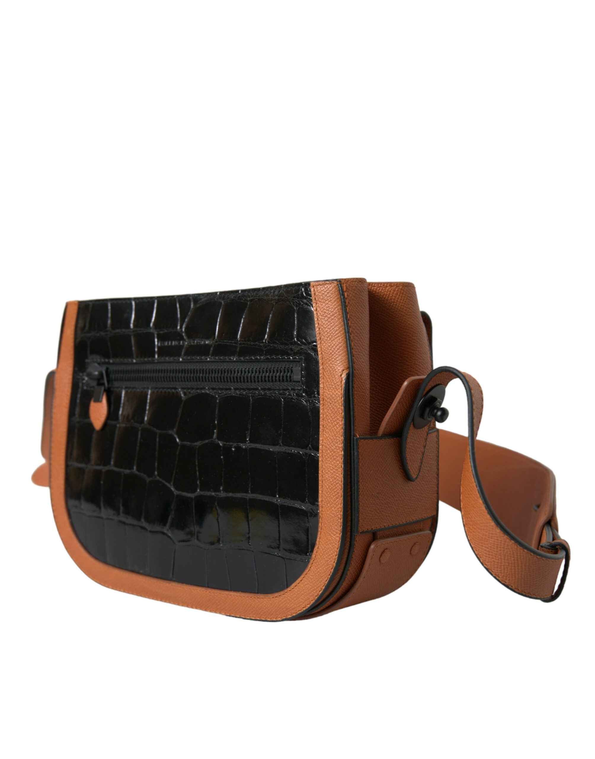 Balenciaga Black Brown Exotic Skin Leather Shoulder Camera Purse Bag