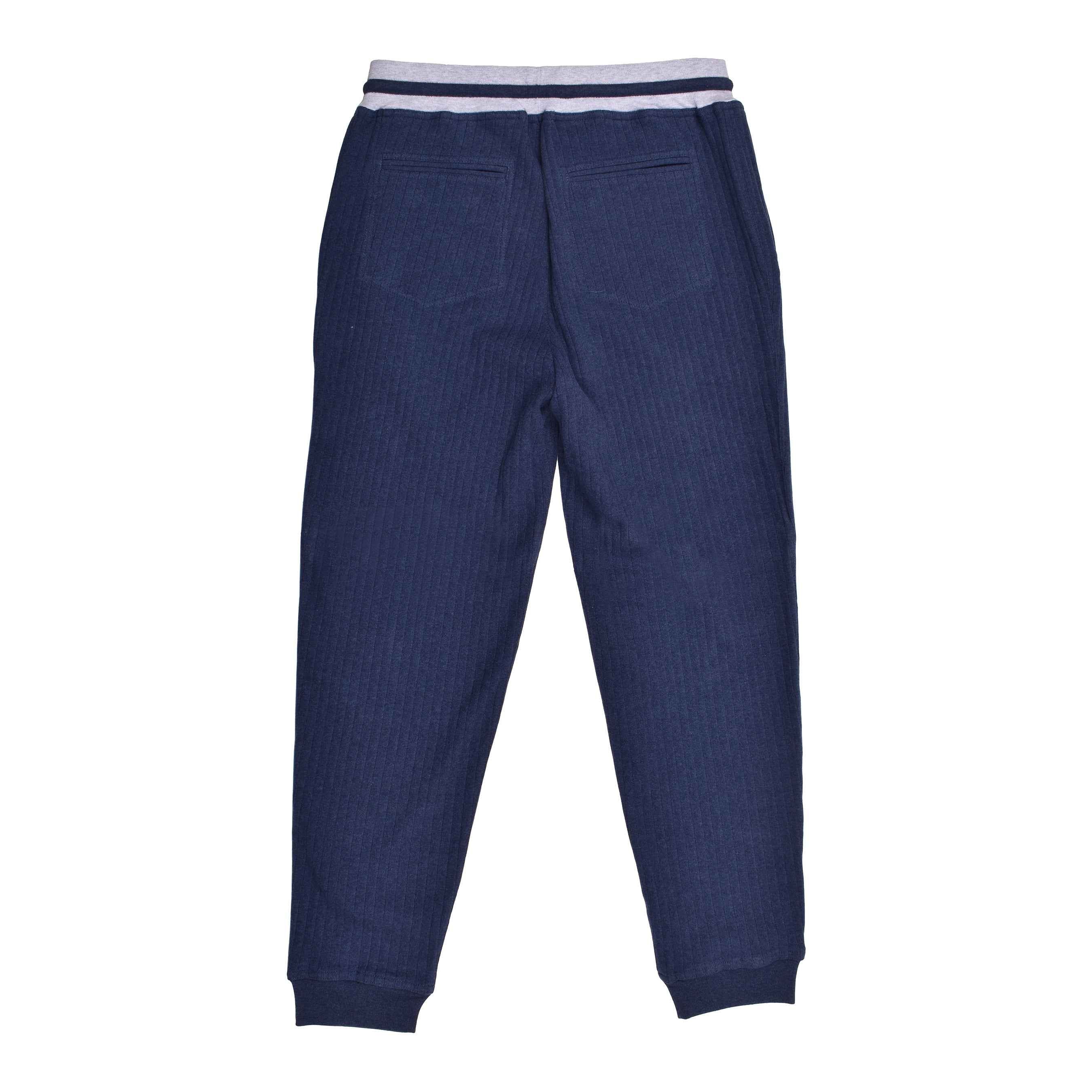 BRUNELLO CUCINELLI MEN'S BLUE RIBBED KNIT TROUSERS