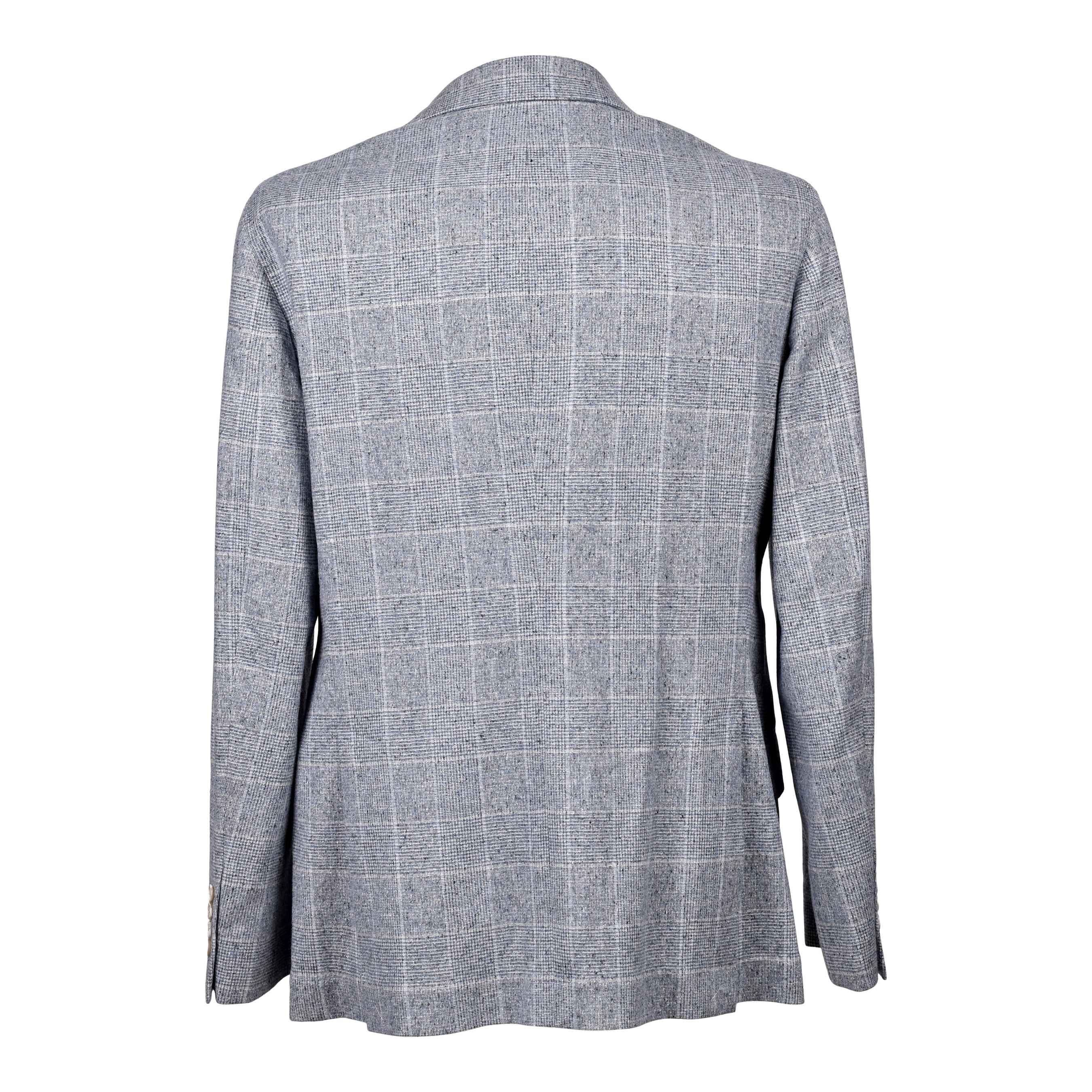 BRUNELLO CUCINELLI MEN'S NEUTRAL BLUE WOOL CHECK BLAZER