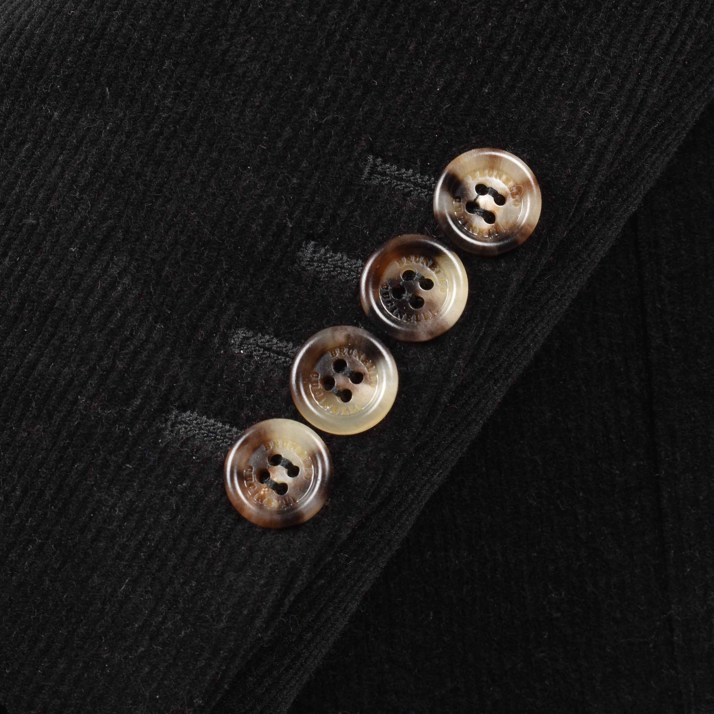 BRUNELLO CUCINELLI MEN'S JET BLACK CORDUROY DOUBLE-BREASTED SUIT