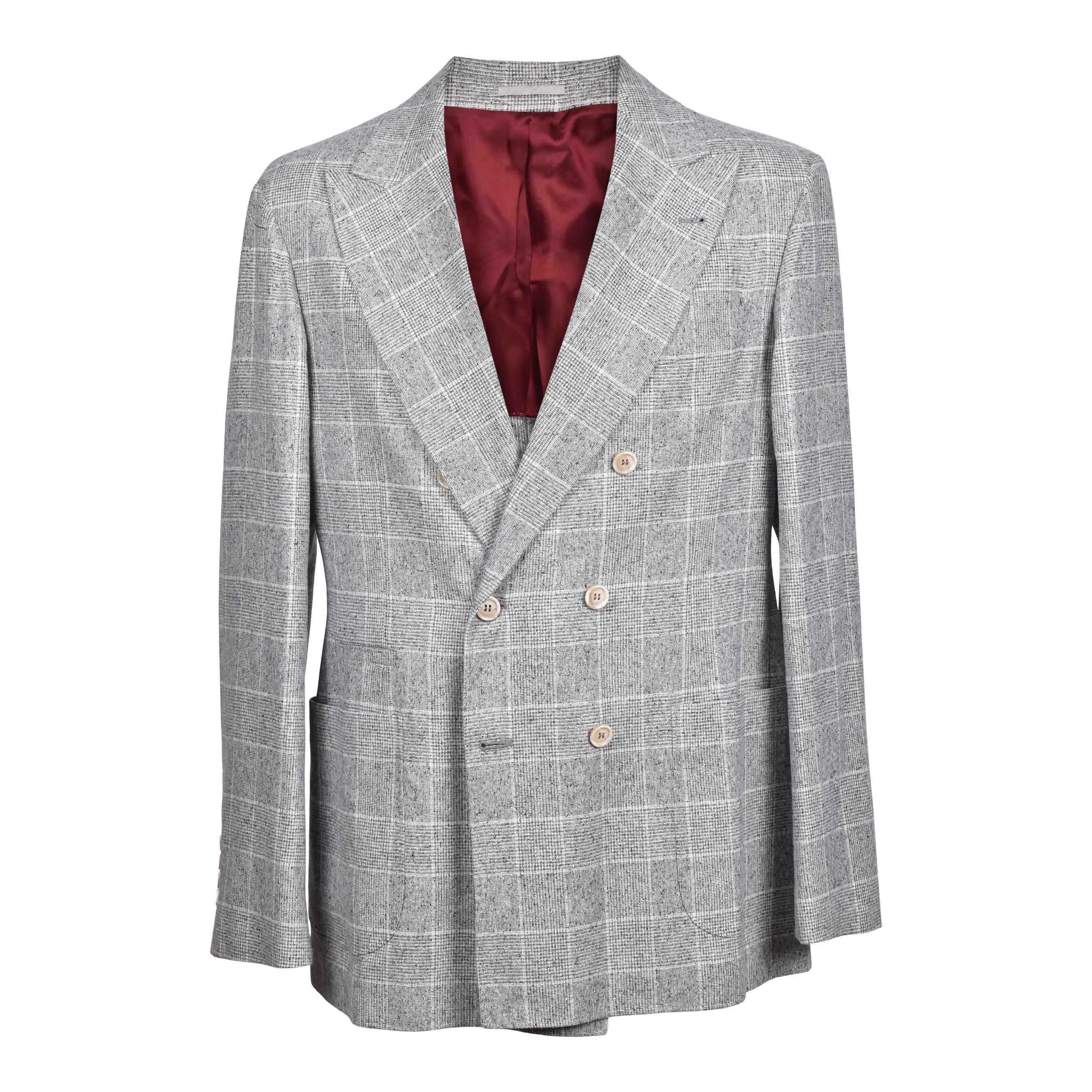 BRUNELLO CUCINELLI MEN'S PEARL GREY WOOL DOUBLE-BREASTED BLAZER