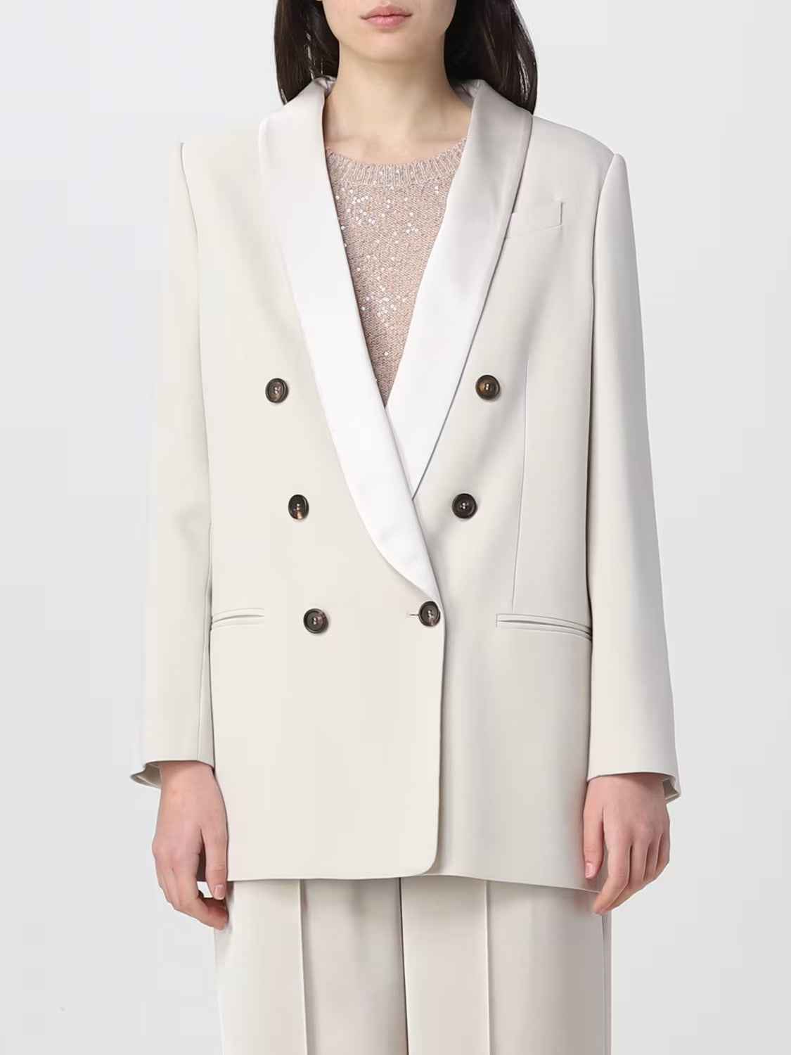 BRUNELLO CUCINELLI WOMEN'S MILK DOUBLE-BREASTED BLAZER