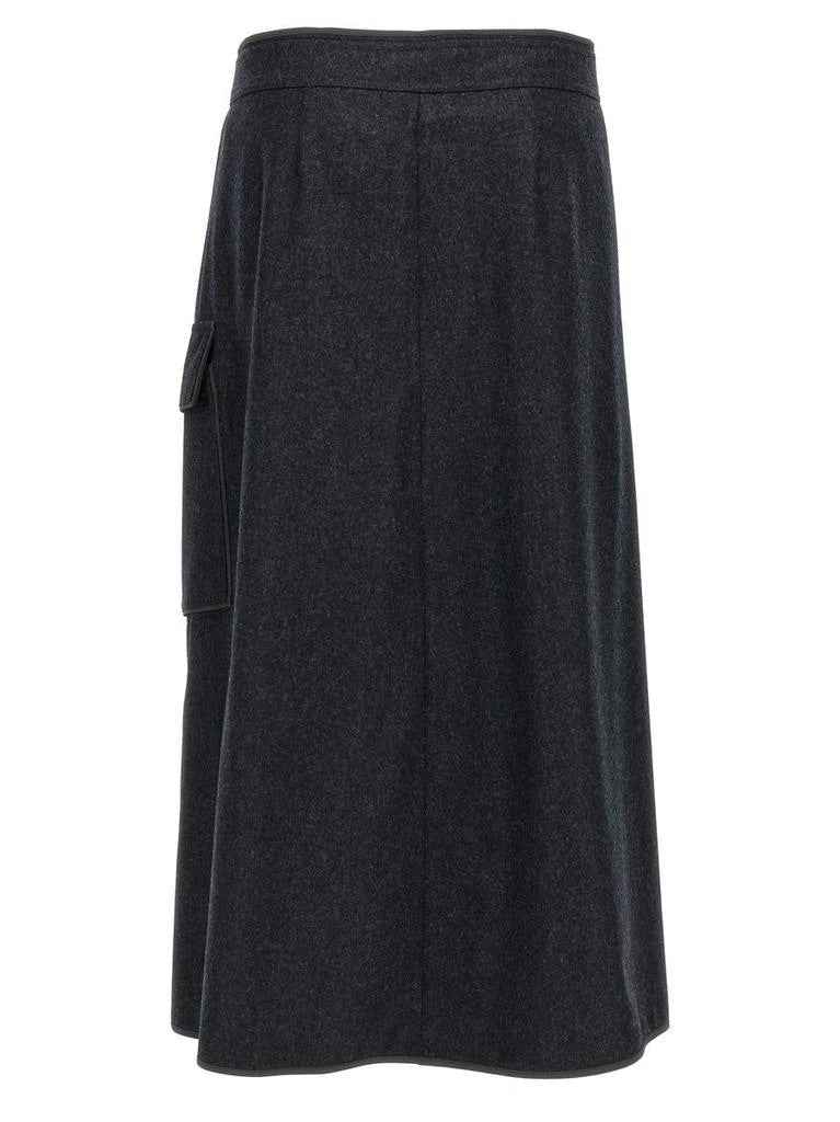 BRUNELLO CUCINELLI WOMEN'S CHARCOAL WOOL WRAP MIDI SKIRT