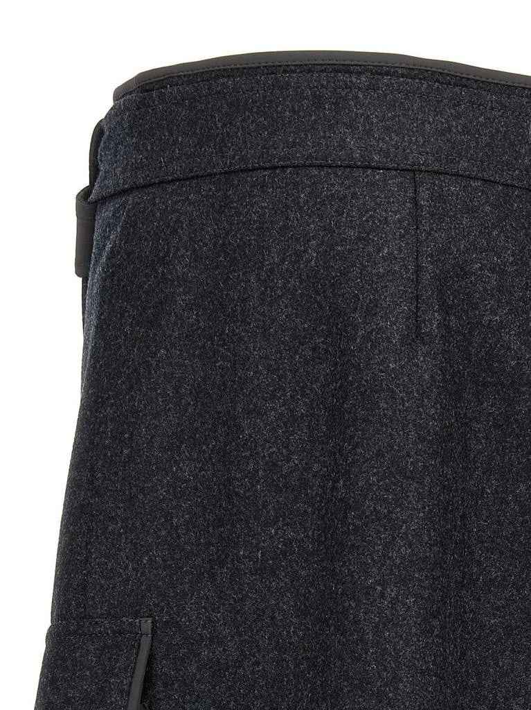 BRUNELLO CUCINELLI WOMEN'S CHARCOAL WOOL WRAP MIDI SKIRT