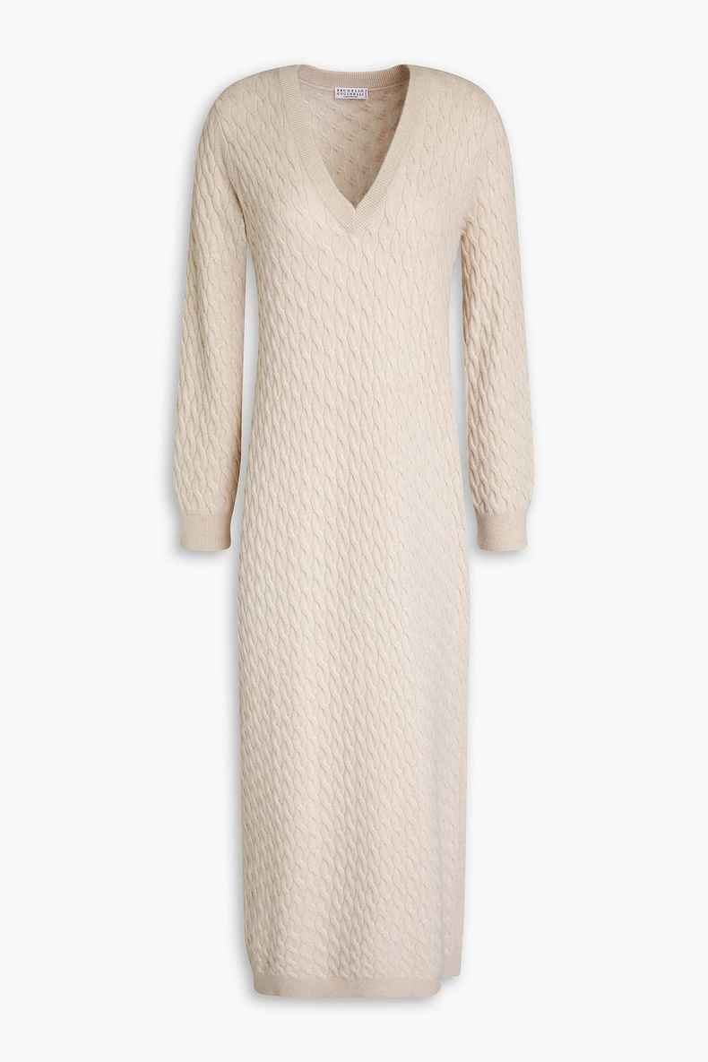 BRUNELLO CUCINELLI WOMEN'S BEIGE WOOL SILK KNIT DRESS