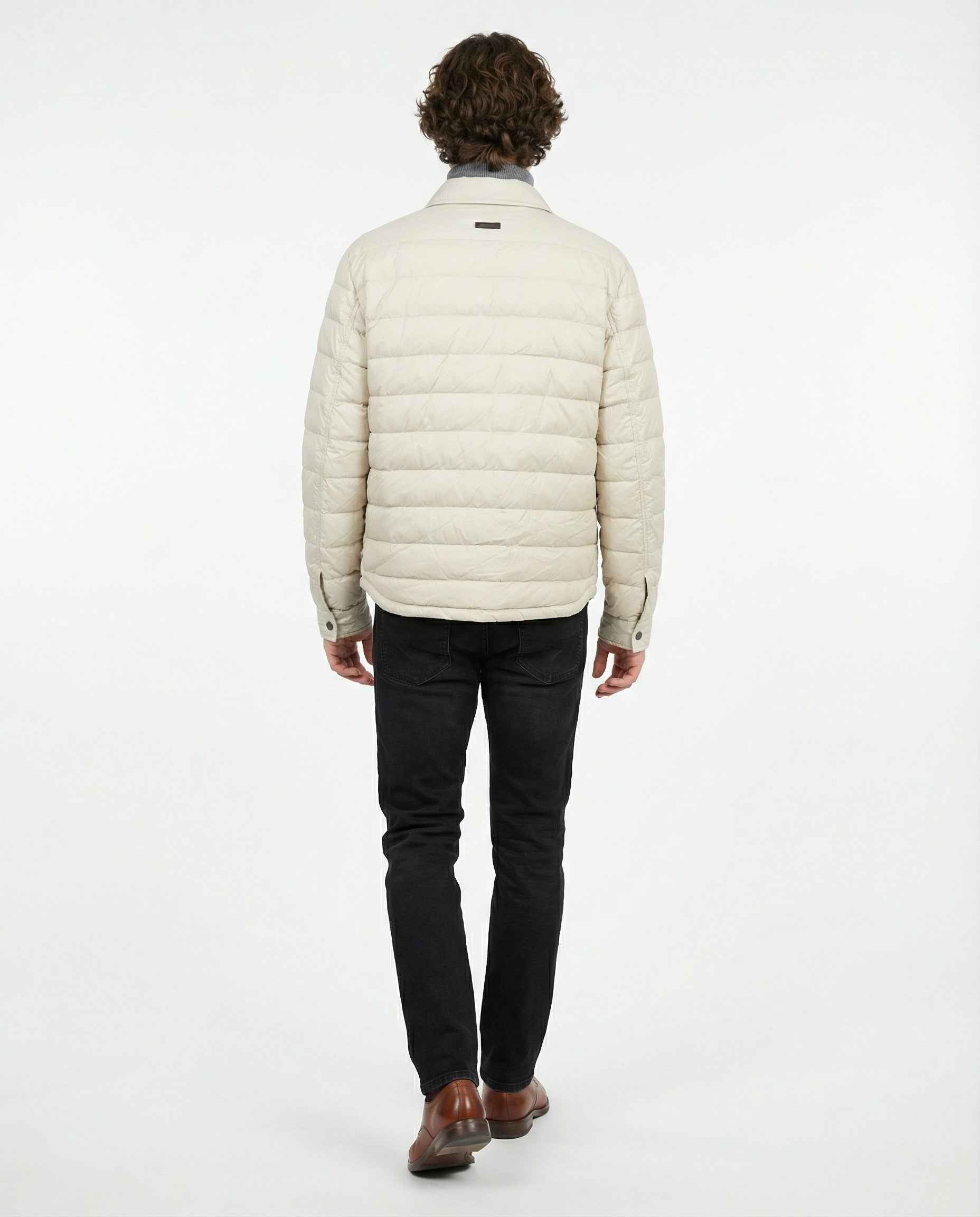 PESERICO MEN'S BEIGE QUILTED PUFFER BOMBER JACKET