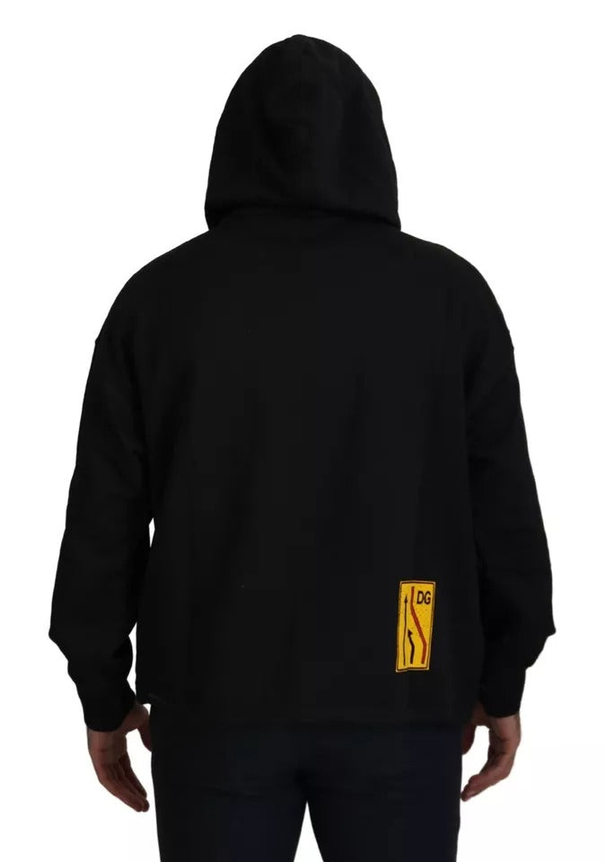Dolce & Gabbana Black Cotton Logo Hooded Sweatshirt Sweater
