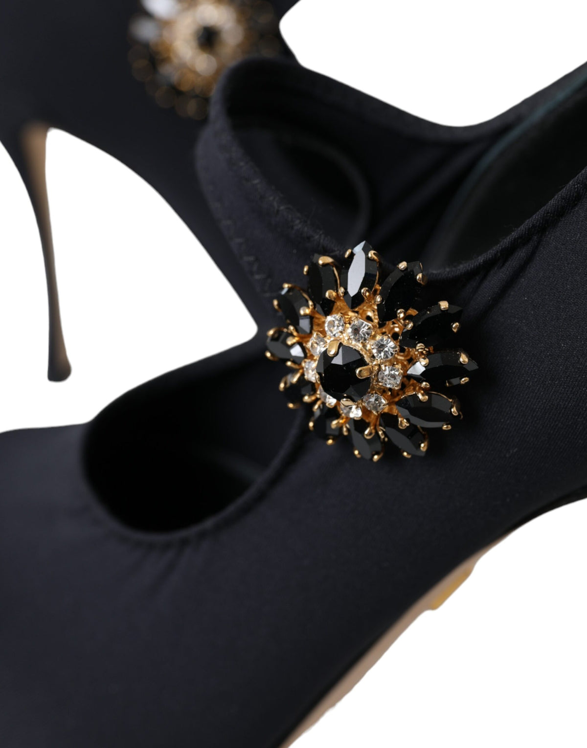 Dolce & Gabbana Black Mary Jane Jersey Crystal Pumps Shoes
