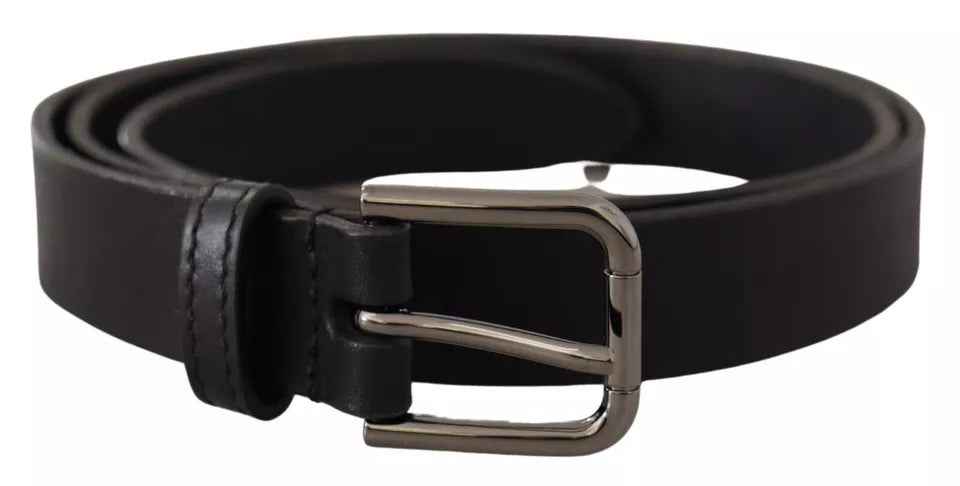 Dolce & Gabbana Black Calf Leather Classic Metal Logo Buckle Belt