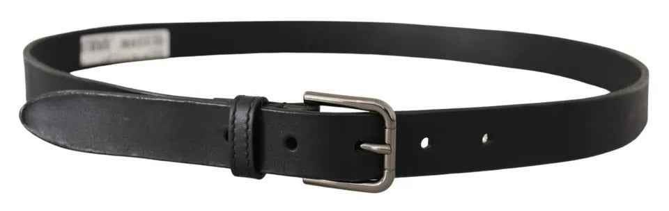Dolce & Gabbana Black Calf Leather Classic Metal Logo Buckle Belt