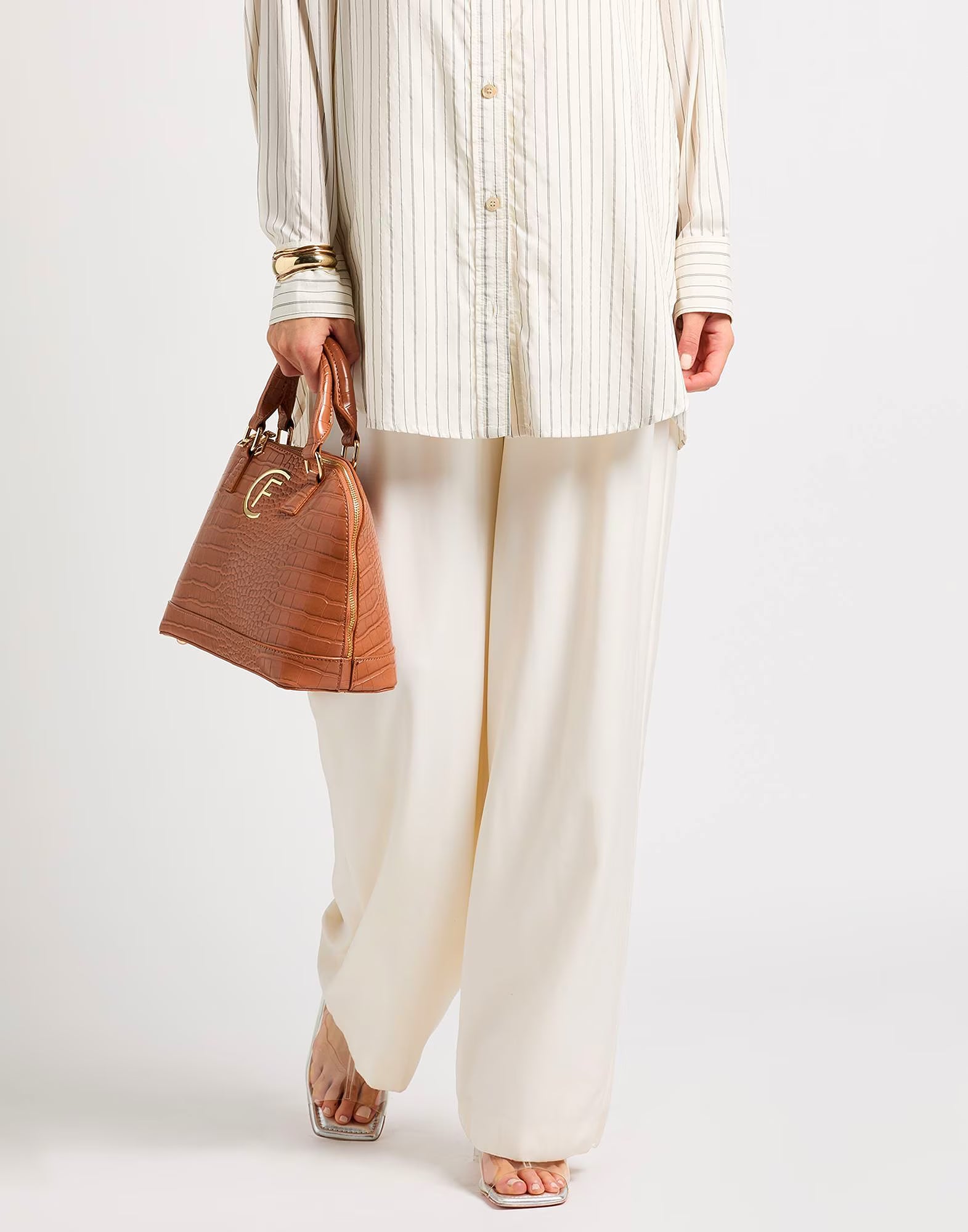 Cristinaeffe Croc-Embossed Leather Dome Satchel in Cognac
