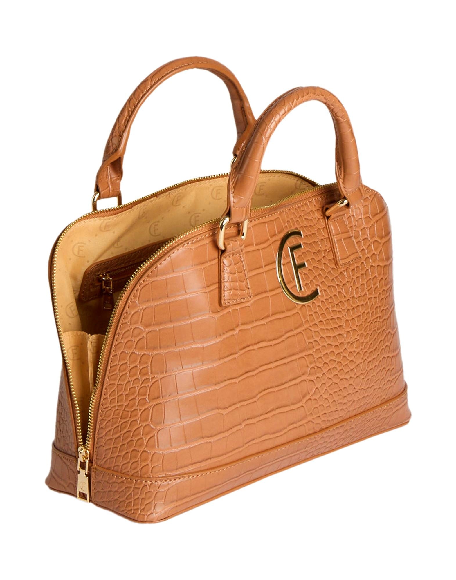 Cristinaeffe Croc-Embossed Leather Dome Satchel in Cognac