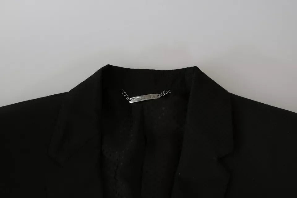 Dolce & Gabbana Black Wool Slim Fit Notch Jacket Blazer