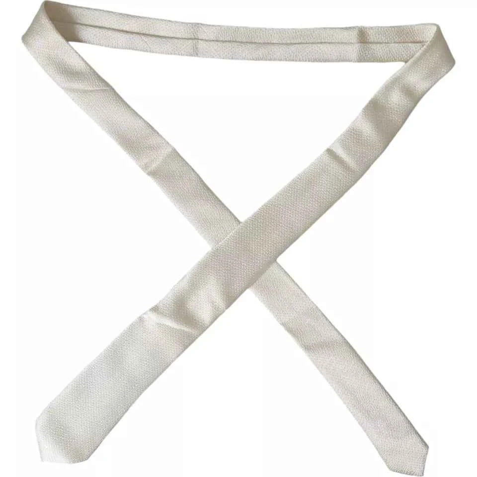 Dolce & Gabbana Off White 100% Silk Adjustable Necktie Men Tie