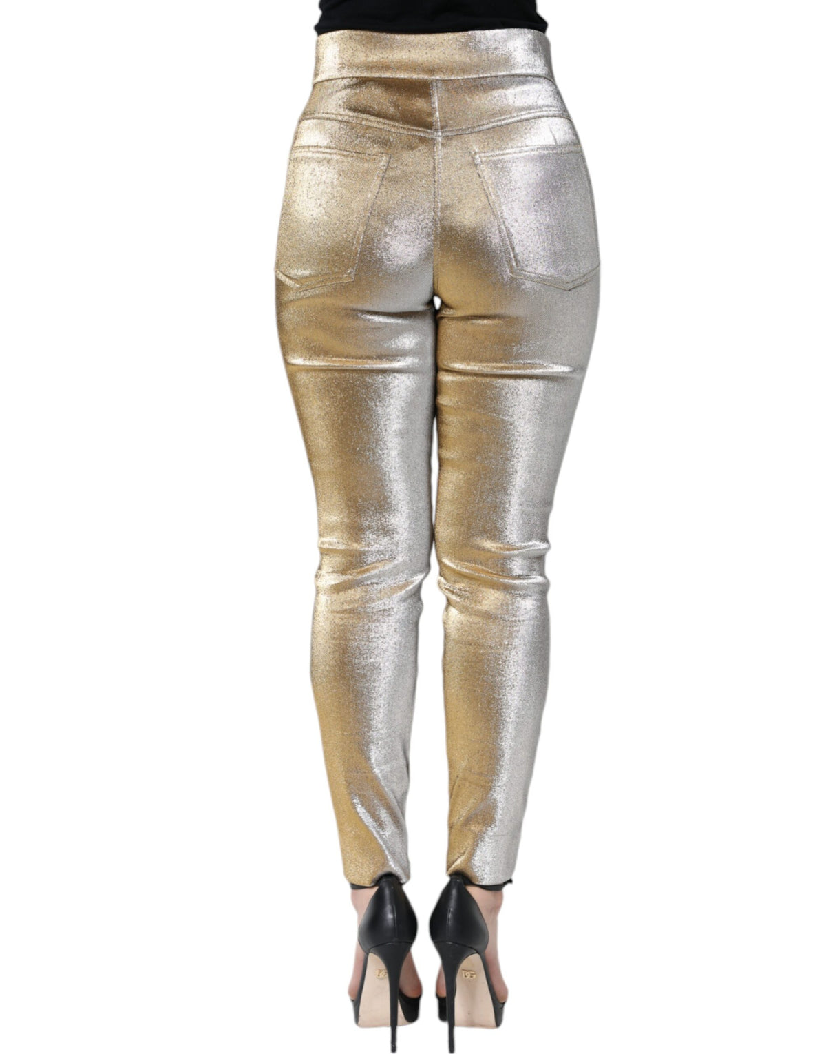 Dolce & Gabbana Metallic Gold High Waist Skinny Pants