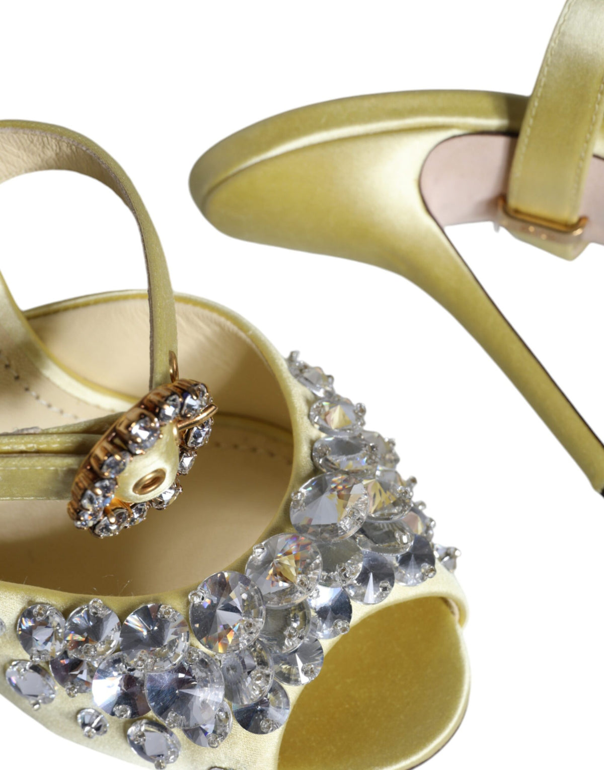 Dolce & Gabbana Yellow Mary Janes Satin Crystal Sandals Shoes