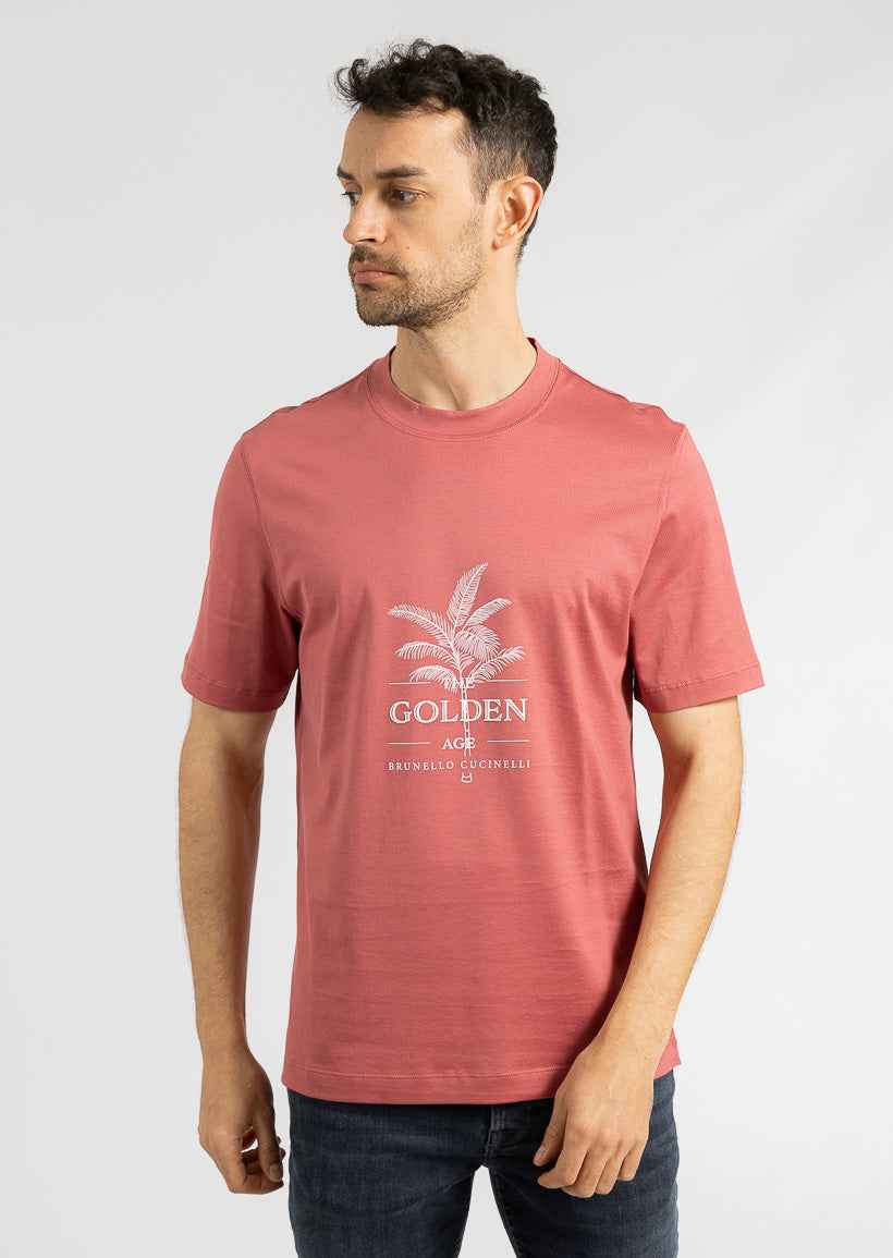 BRUNELLO CUCINELLI MEN'S RASPBERRY COTTON GRAPHIC T-SHIRT