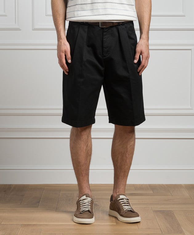 BRUNELLO CUCINELLI MEN'S BLACK TAILORED SHORTS