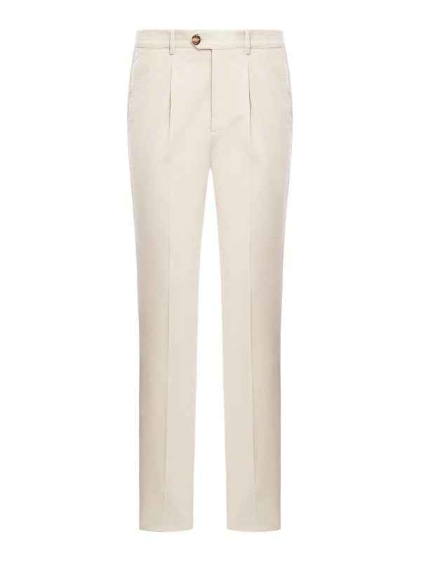 BRUNELLO CUCINELLI MEN'S CREAM TAILORED TROUSERS