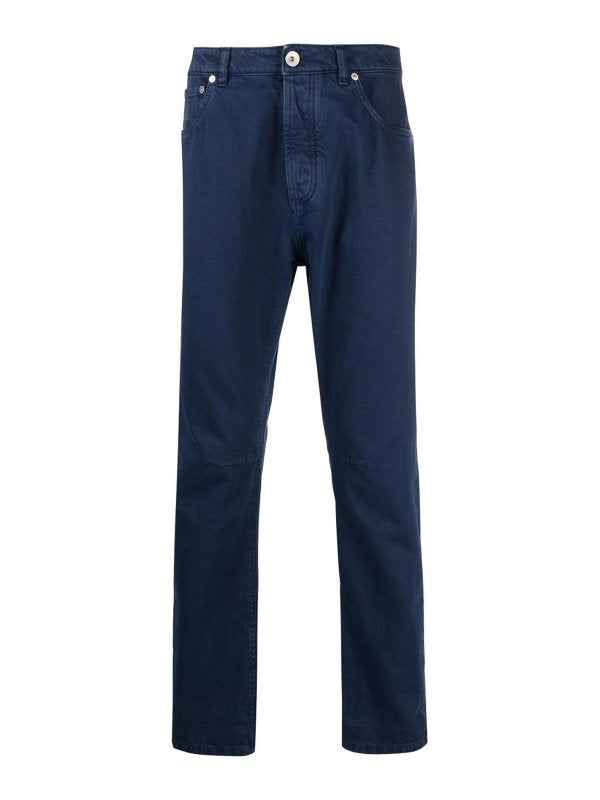 BRUNELLO CUCINELLI MEN'S BLUE TAILORED TROUSERS