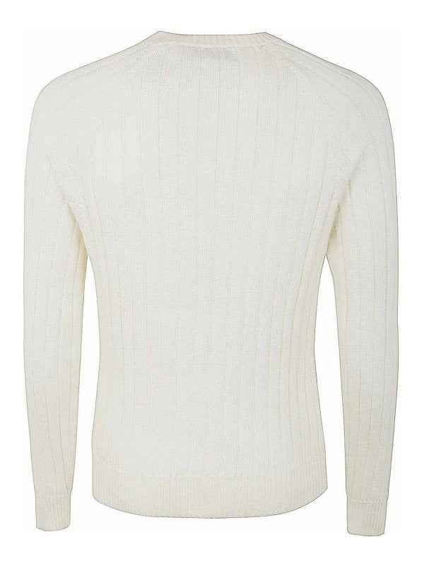 BRUNELLO CUCINELLI MEN'S IVORY RIBBED KNIT SWEATER