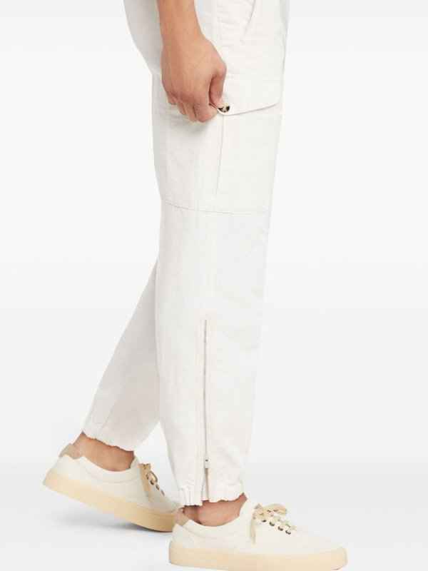 BRUNELLO CUCINELLI MEN'S OFF WHITE LINEN BLEND CARGO TROUSERS