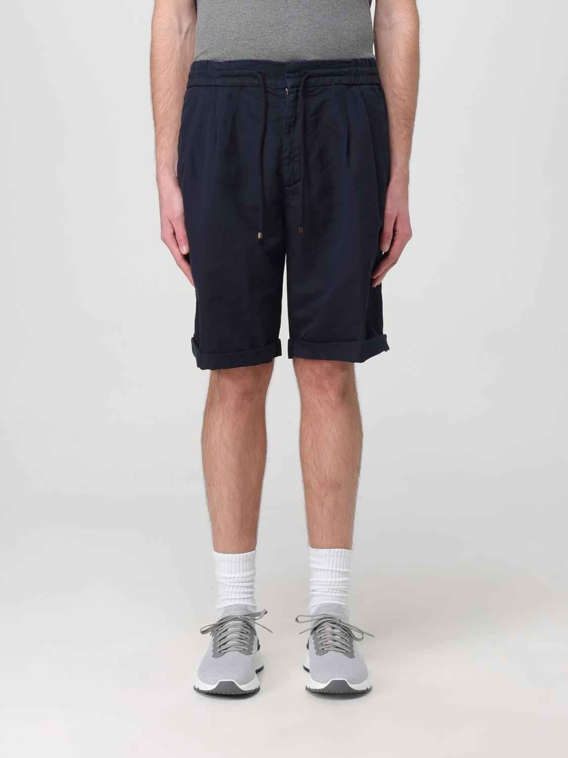 BRUNELLO CUCINELLI MEN'S NAVY LINEN BLEND TAILORED SHORTS