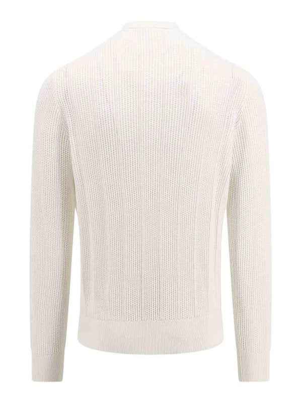 BRUNELLO CUCINELLI MEN'S IVORY KNIT POLO SWEATER