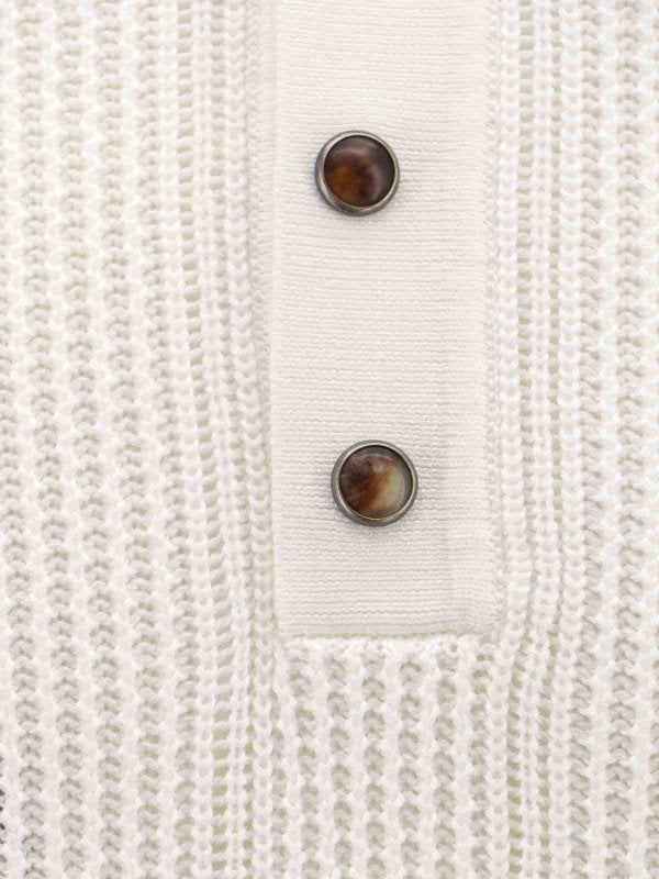 BRUNELLO CUCINELLI MEN'S IVORY KNIT POLO SWEATER