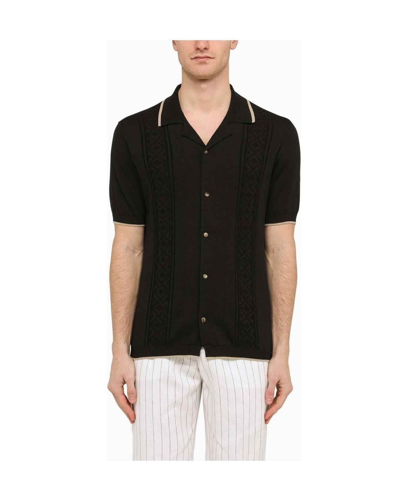 BRUNELLO CUCINELLI MEN'S BLACK KNIT SHORT-SLEEVE CARDIGAN