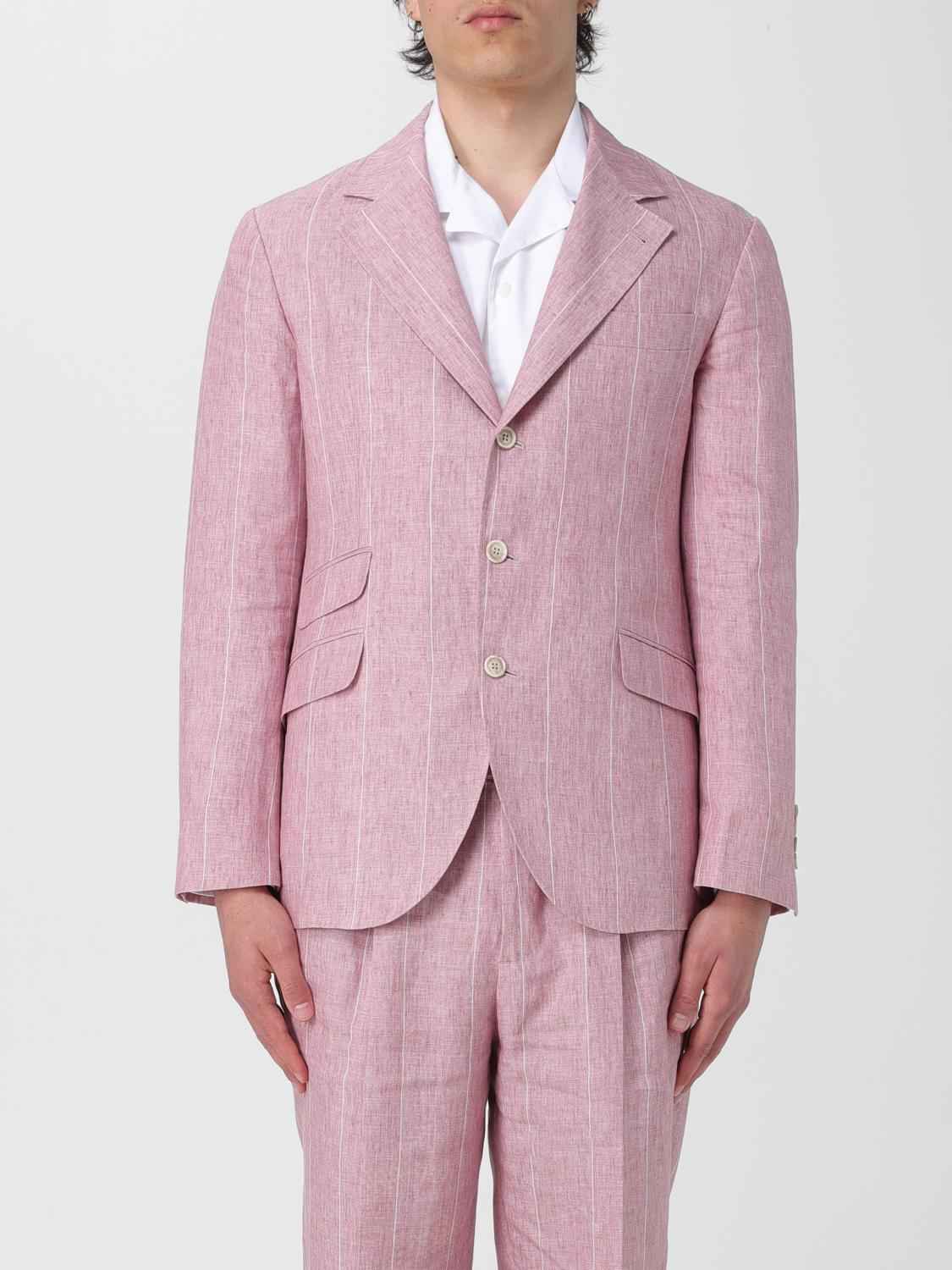 BRUNELLO CUCINELLI MEN'S ROSE LINEN PINSTRIPE BLAZER