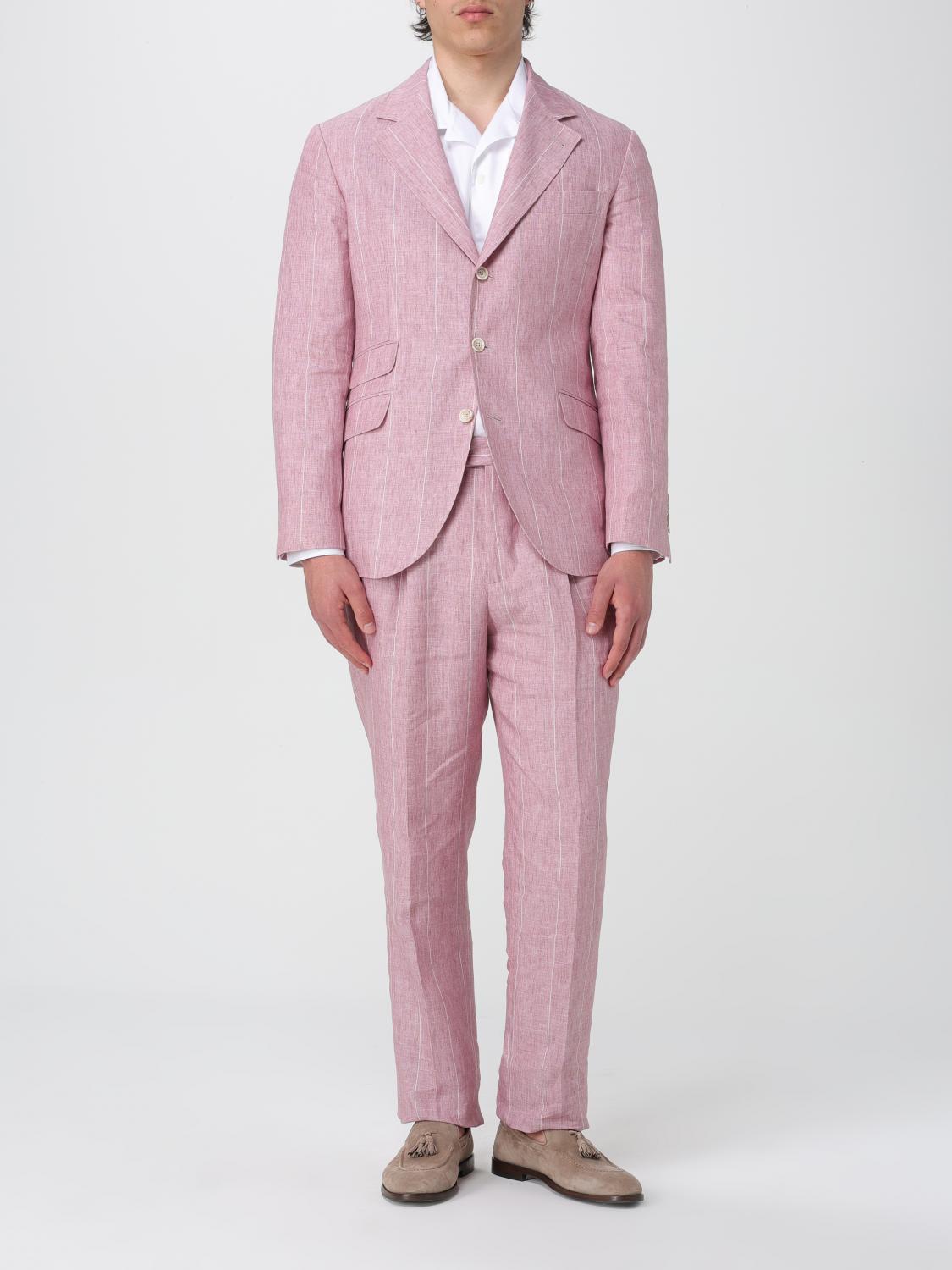 BRUNELLO CUCINELLI MEN'S PINK LINEN PINSTRIPE BLAZER