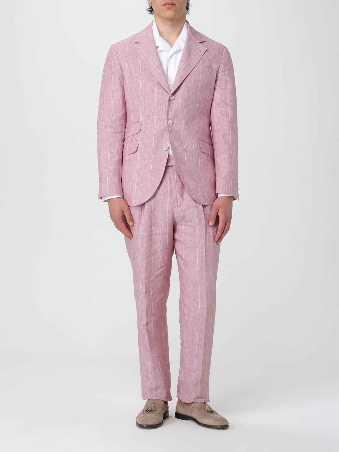 BRUNELLO CUCINELLI MEN'S ROSE LINEN PINSTRIPE BLAZER
