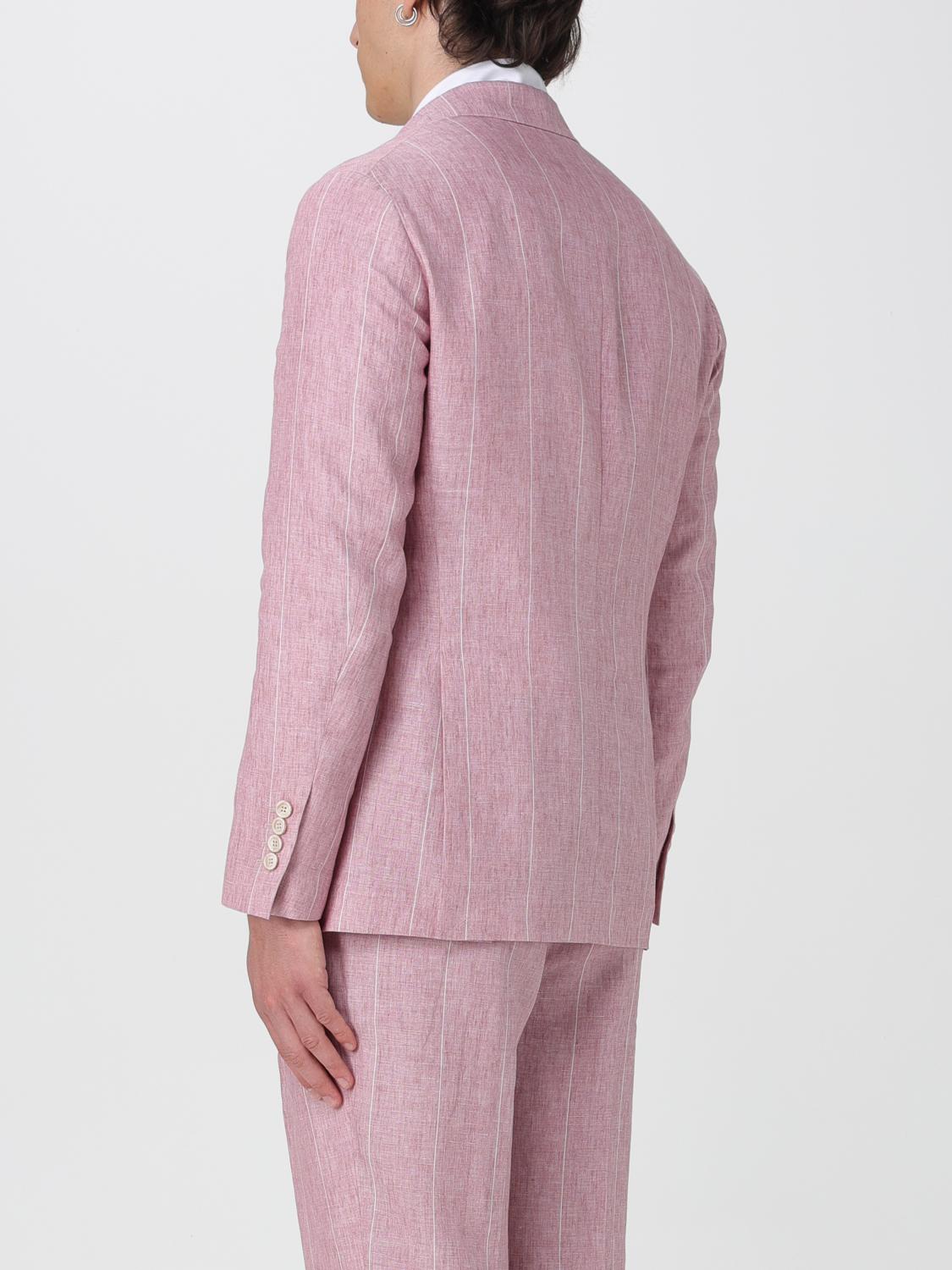 BRUNELLO CUCINELLI MEN'S PINK LINEN PINSTRIPE BLAZER