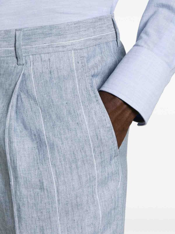 BRUNELLO CUCINELLI MEN'S CELESTE LINEN DOUBLE-BREASTED SUIT