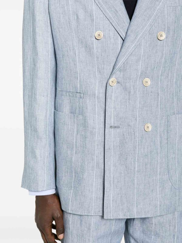 BRUNELLO CUCINELLI MEN'S CELESTE LINEN DOUBLE-BREASTED SUIT