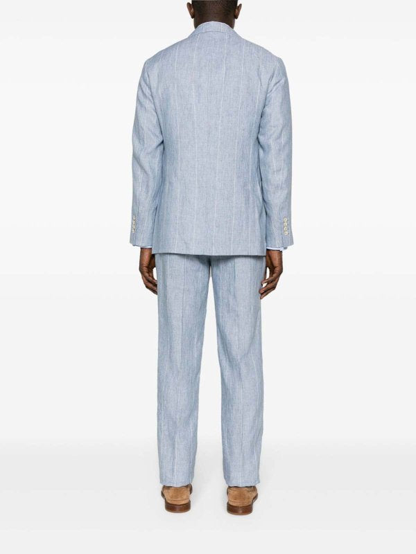 BRUNELLO CUCINELLI MEN'S CELESTE LINEN DOUBLE-BREASTED SUIT