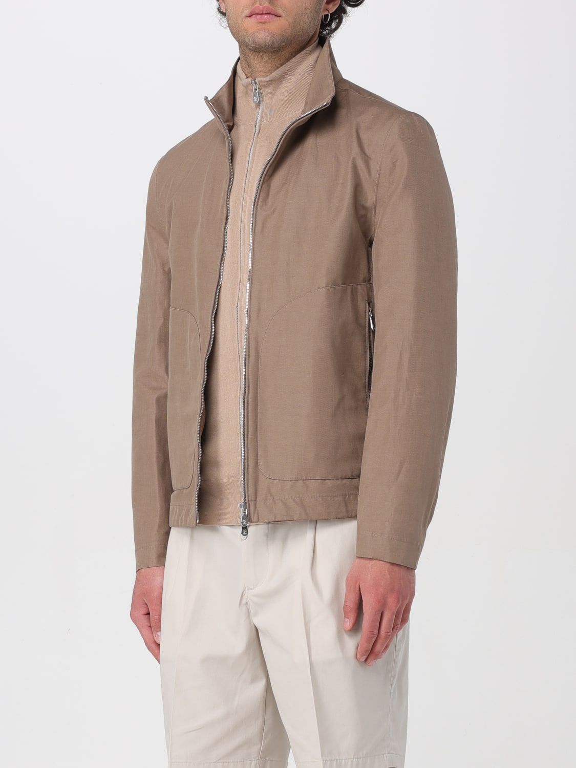 BRUNELLO CUCINELLI MEN'S BROWN LINEN SILK JACKET