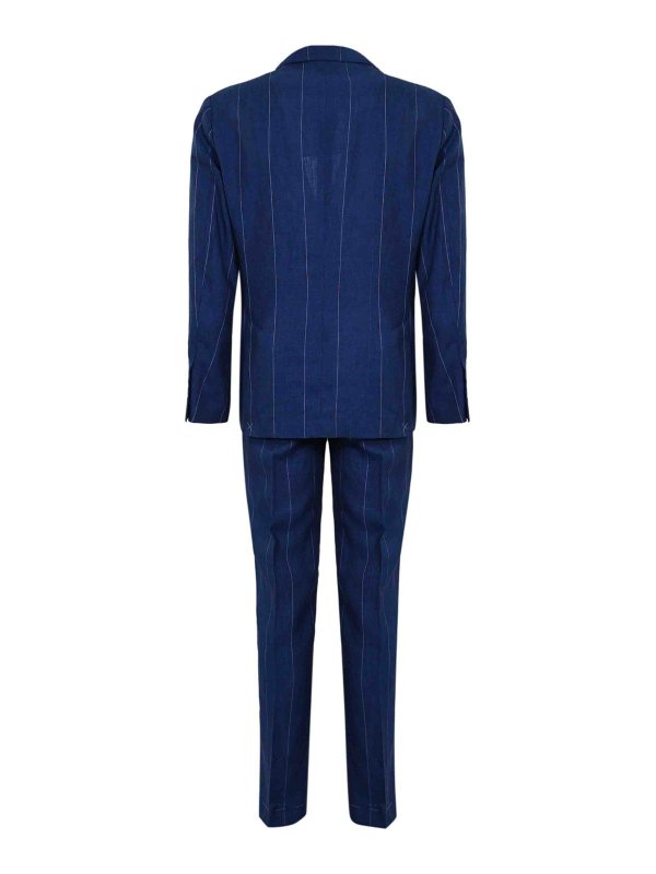 BRUNELLO CUCINELLI MEN'S INDIGO LINEN PINSTRIPE SUIT