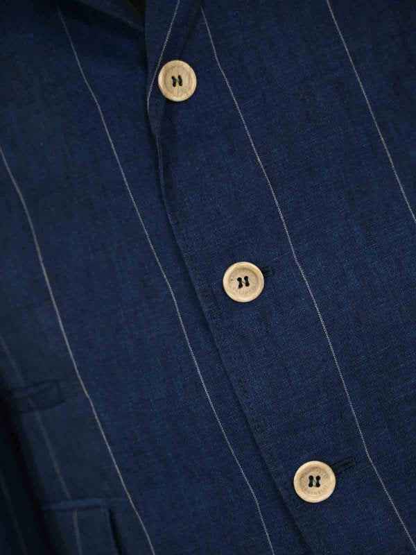 BRUNELLO CUCINELLI MEN'S INDIGO LINEN PINSTRIPE SUIT