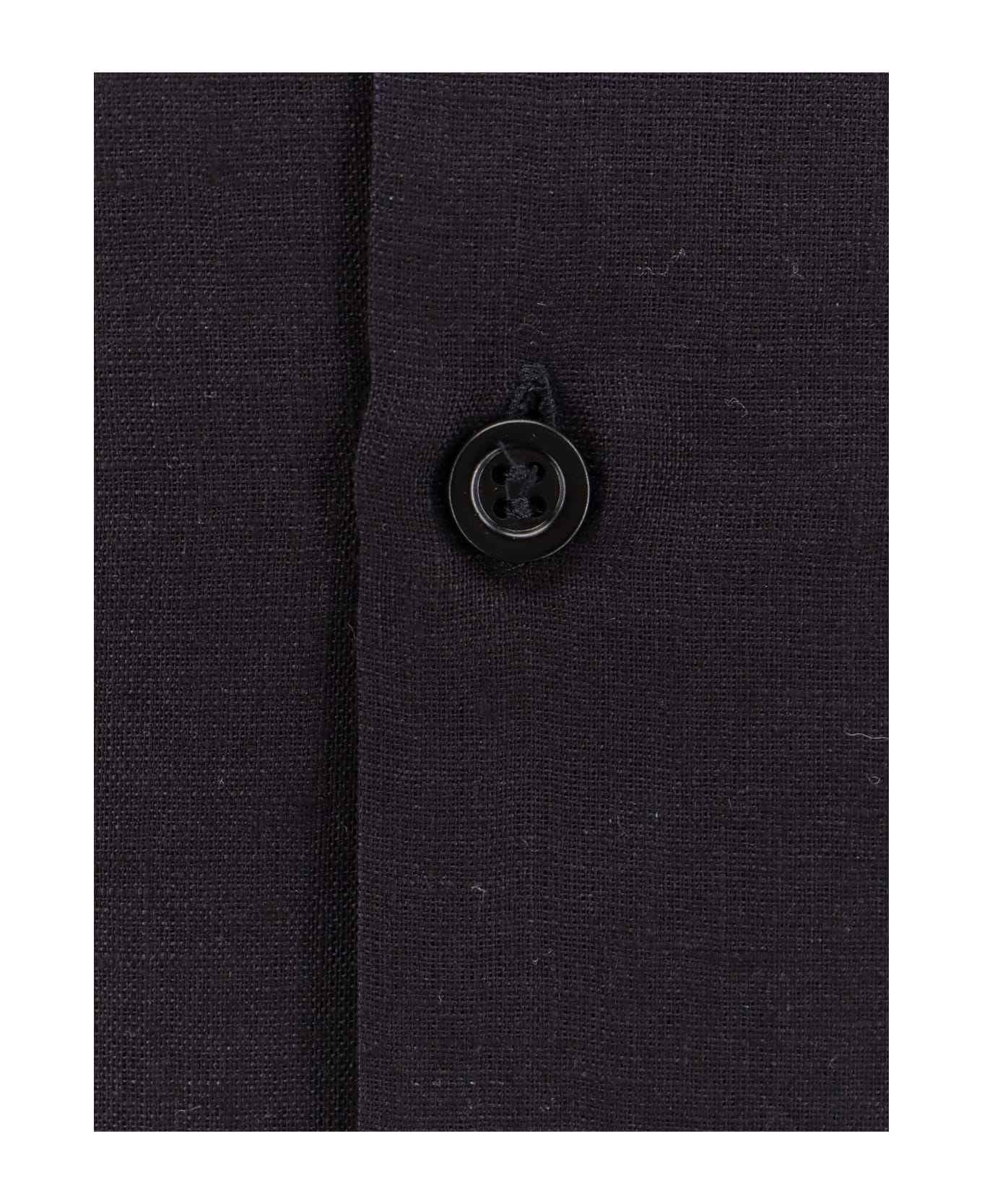 BRUNELLO CUCINELLI MEN'S BLACK LINEN LONG-SLEEVE SHIRT