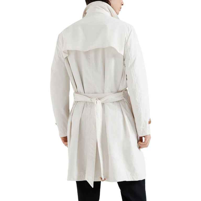 BRUNELLO CUCINELLI MEN'S IVORY DOUBLE-BREASTED TRENCH COAT