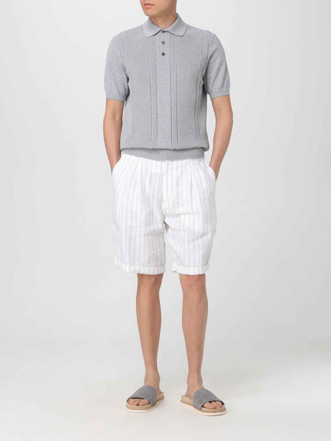 BRUNELLO CUCINELLI MEN'S WHITE LINEN STRIPED TAILORED SHORTS