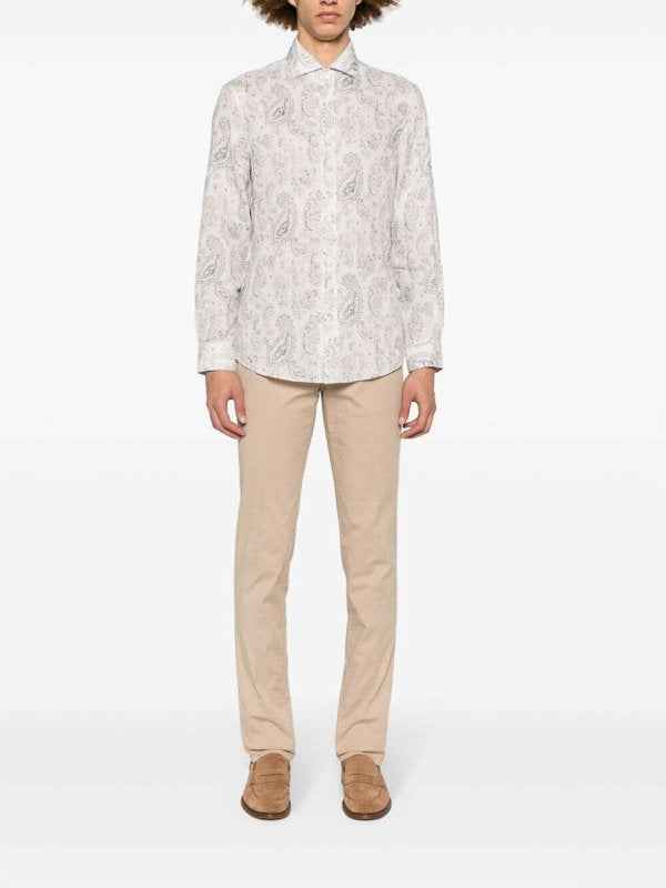 BRUNELLO CUCINELLI MEN'S WHITE PAISLEY LINEN SHIRT