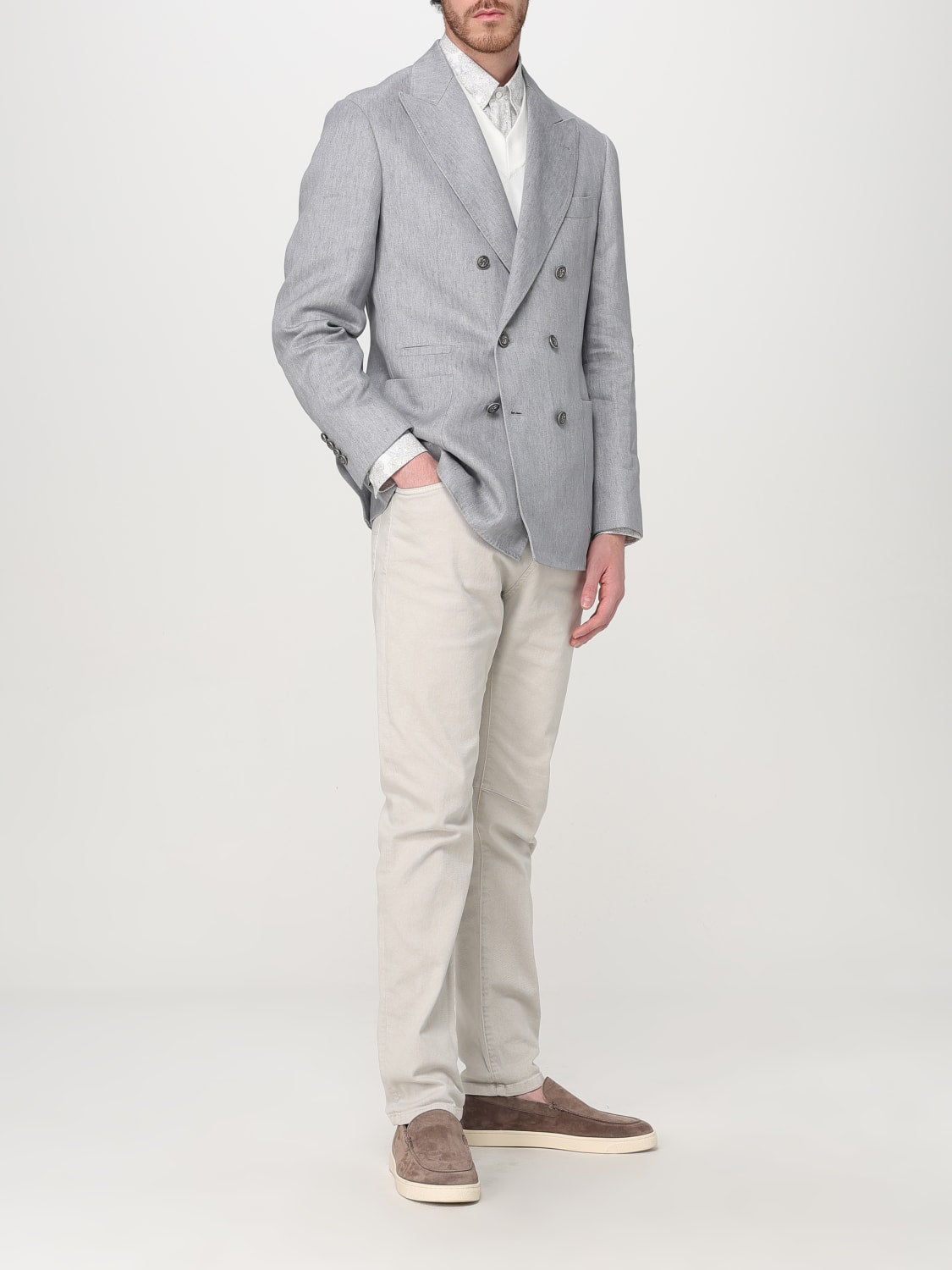 BRUNELLO CUCINELLI MEN'S LIGHT GREY LINEN BLAZER