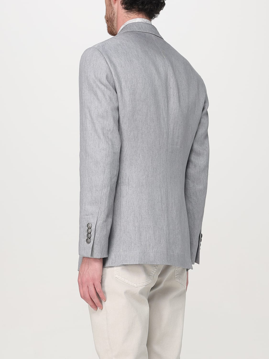 BRUNELLO CUCINELLI MEN'S LIGHT GREY LINEN BLAZER
