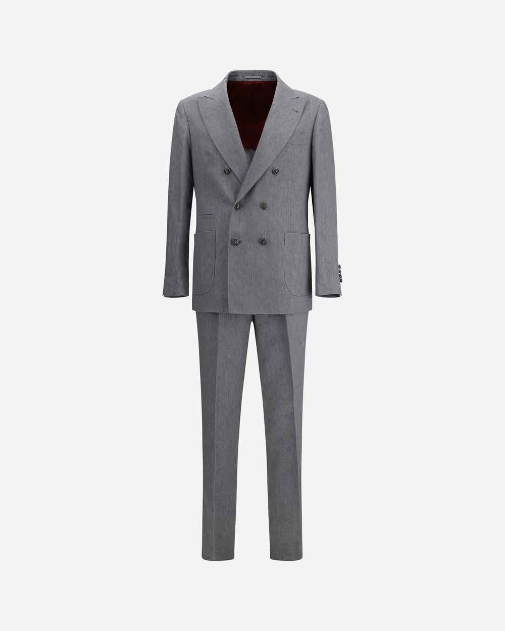 BRUNELLO CUCINELLI MEN'S GRAY LINEN DOUBLE-BREASTED SUIT