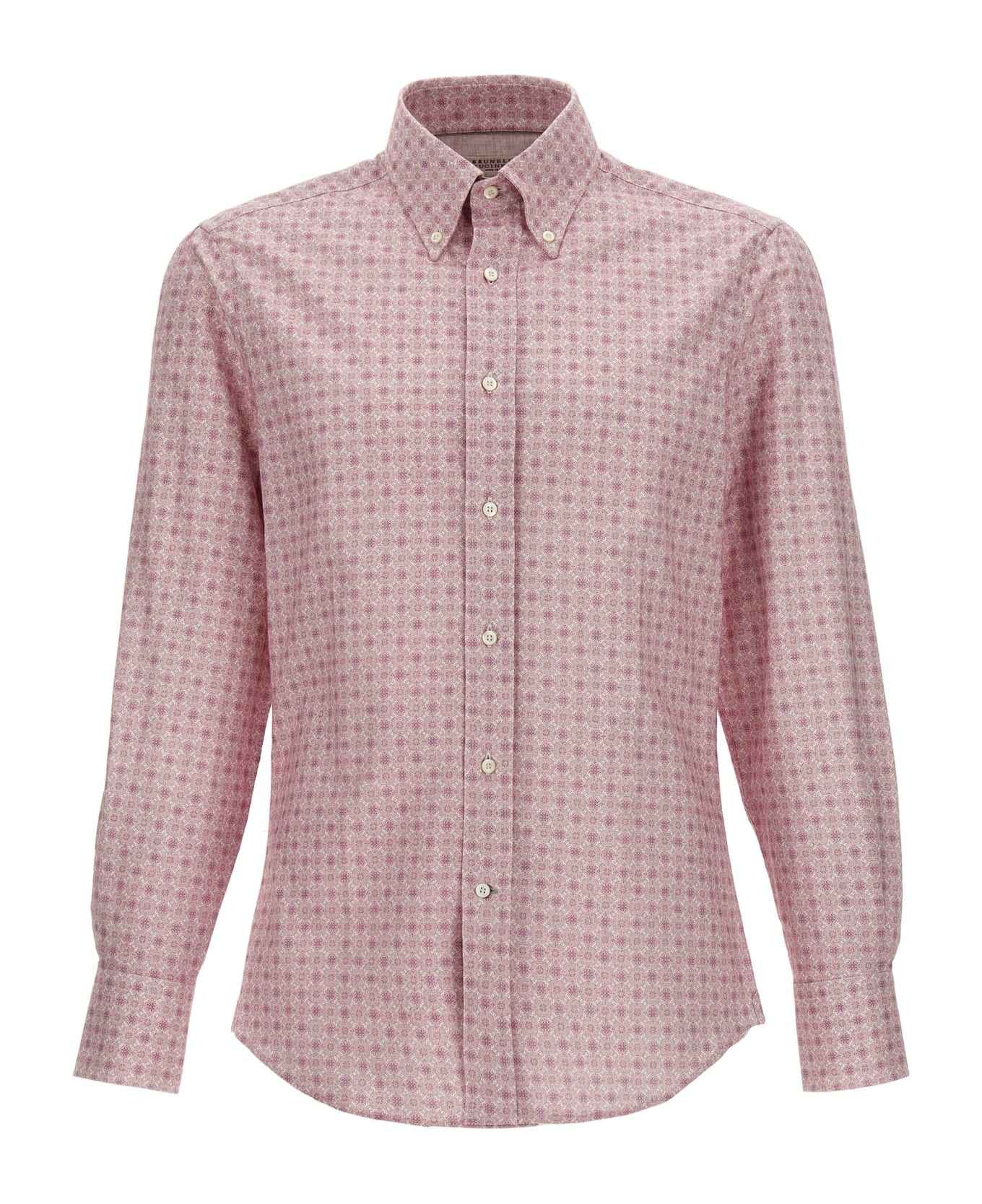 BRUNELLO CUCINELLI MEN'S ROSE PATTERNED BUTTON-UP SHIRT
