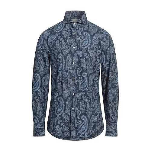 BRUNELLO CUCINELLI MEN'S BLUE PAISLEY COTTON SHIRT