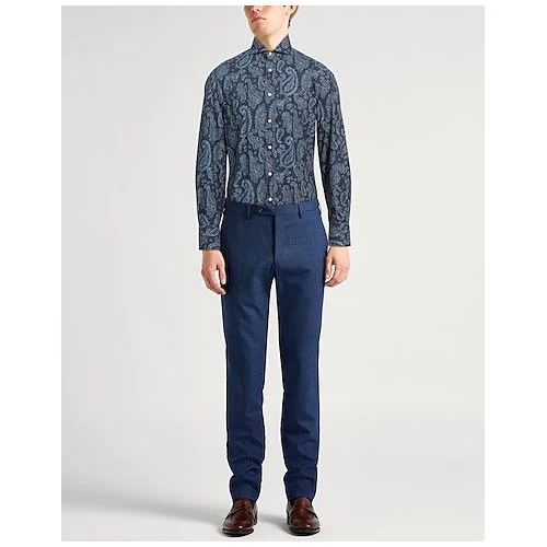 BRUNELLO CUCINELLI MEN'S BLUE PAISLEY COTTON SHIRT